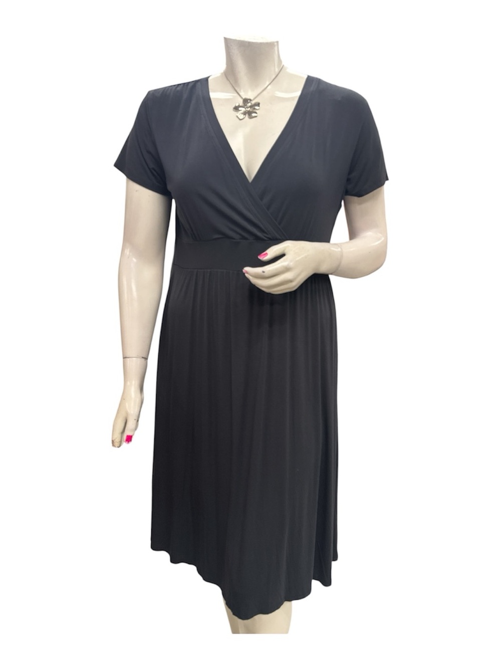 L.L. Bean Black Short-Sleeve Wrap Midi Dress Size XL